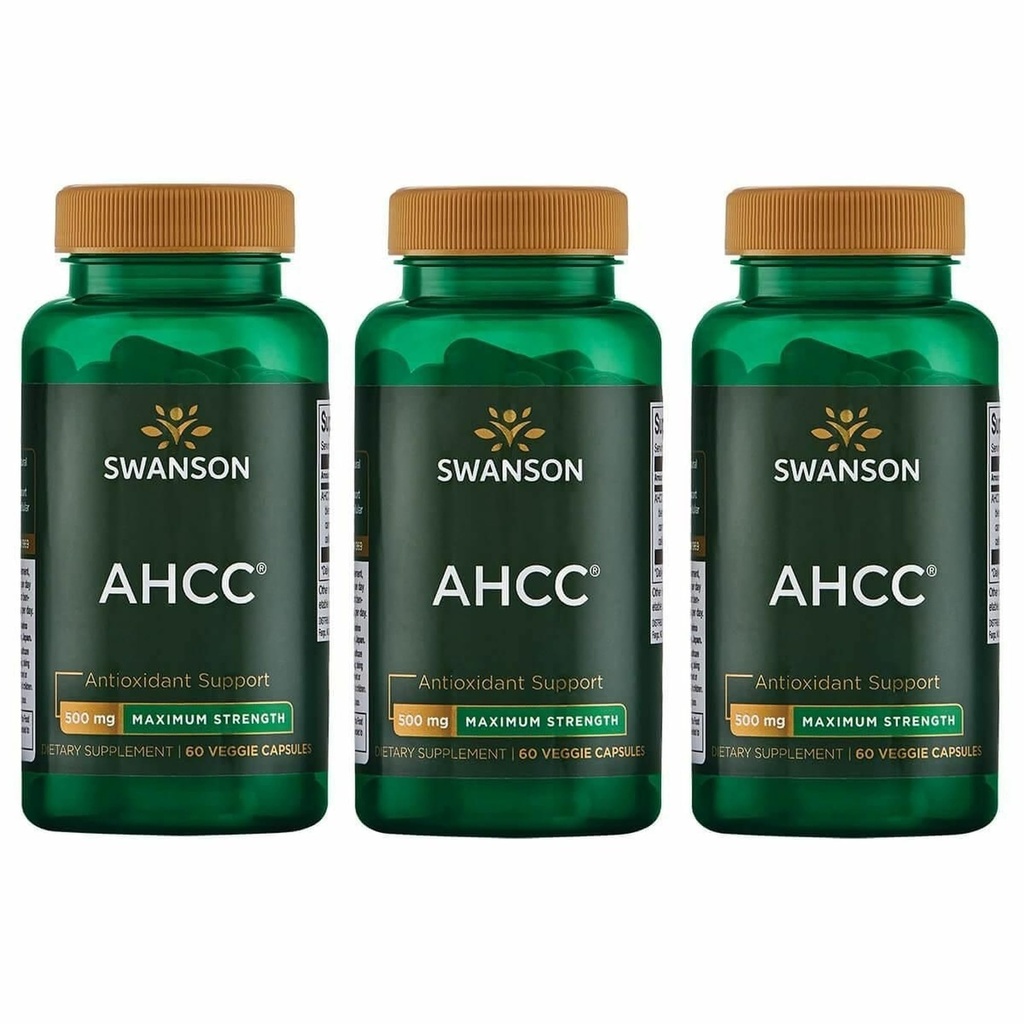Swanson Maximum Strength AHCC - Förderung erweiterter Immununterstützung - Natürliche Ergänzung NK Cells & Liver Support - (60 Veggie Capsules, 500mg Jeder) (3 Pack)