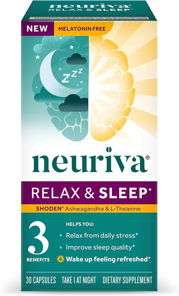 NEURIVA Melatonin Kostenlose natürliche Schlafhilfe Ergänzung mit L-Theanine, um Ihnen zu helfen, entspannen & Ashwagandha, um Restaurative Schlaf zu unterstützen, so können Sie aufwachen Gefühl erfrischt, 30ct Kapseln