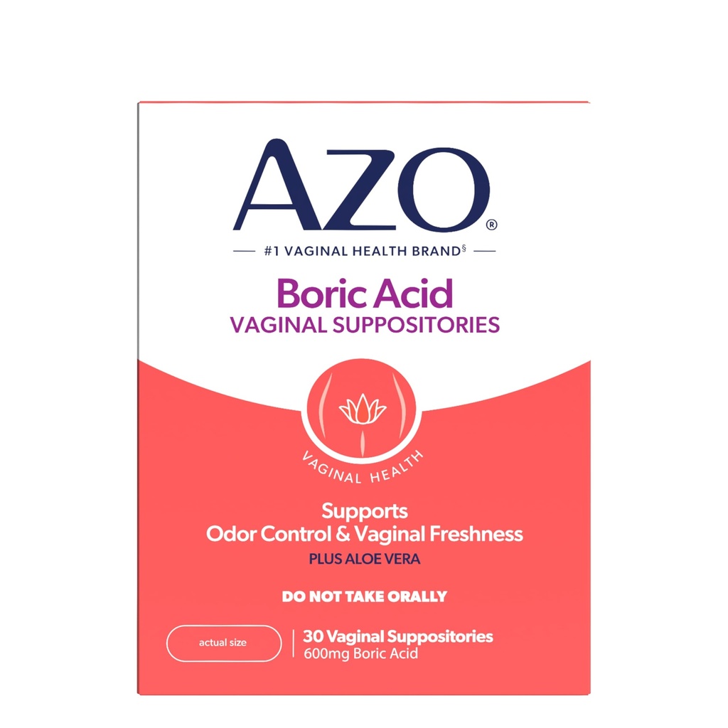 AZO® Borsäure Vaginal Suppositorien, hilft Odor Control und Intimate Health mit klinisch untersuchten Borsäure, Non-GMO, 30 Zähler