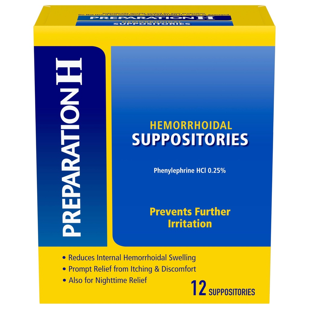 Preparation H Hemorrhoid Suppositories For Itching And Discomfort Relief - 12 Count (Pack of 1)