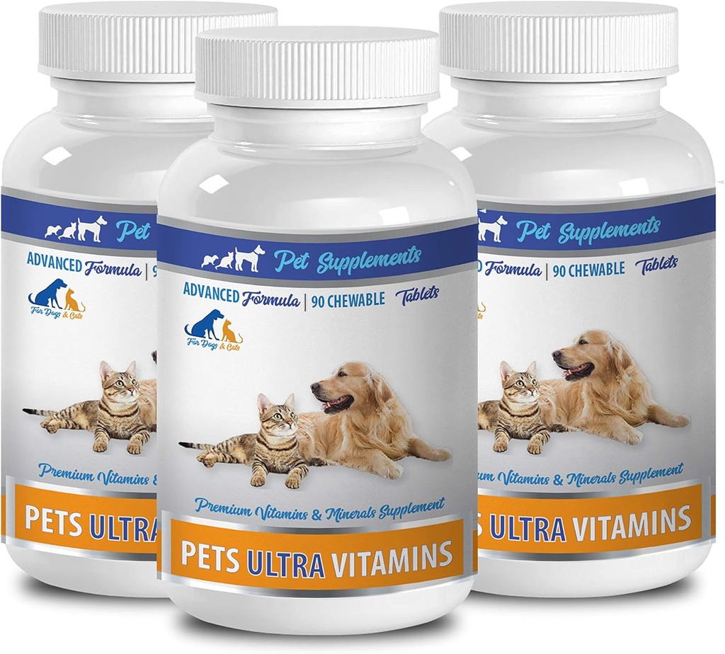 Hundemuskel-Ergänzung - Haustiere Ultra Vitamine - für Hunde und Katzen - Immungesundheit - Haar- und Mantel-Leistungen - Hund Kalziumkäse - 270 Bäume (3 Flaschen)