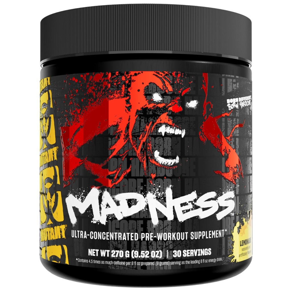 Mutant Madness | Pre Workout Powder Performance and Pump Blend Inklusive L-Citrulline, Beta-Alanine, Taurine, L-Tyrosine (Lemonade)