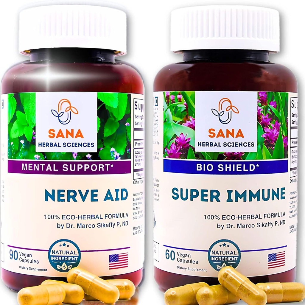 Natürliche Schlafhilfe & Immunität Boost | 10 Bio Kräuter | mit Valerian Root, Immununterstützung mit Echinacea & Vitamin C | 1350 mg Kräuter pro Servieren | von Sana Herbal