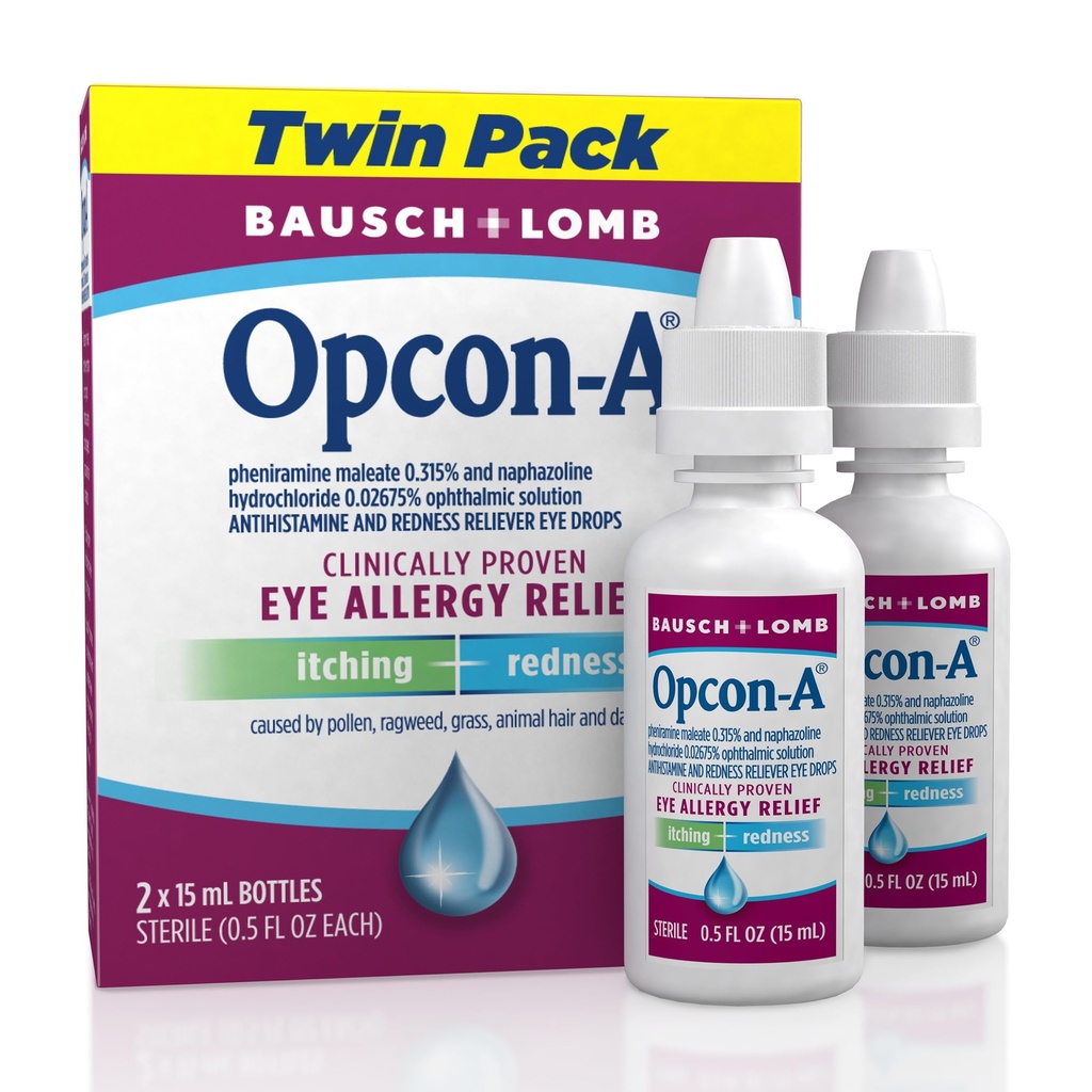 Opcon-A Allergy Eye Drops, Antihistamin und Redness Relief für juckende, rote Augen, lindert Irritation von Pollen, Ragweed, Grass, Tierhaar und Dander Klinisch bewährte Formel, 0.5 Fl Oz (Pack von 2)