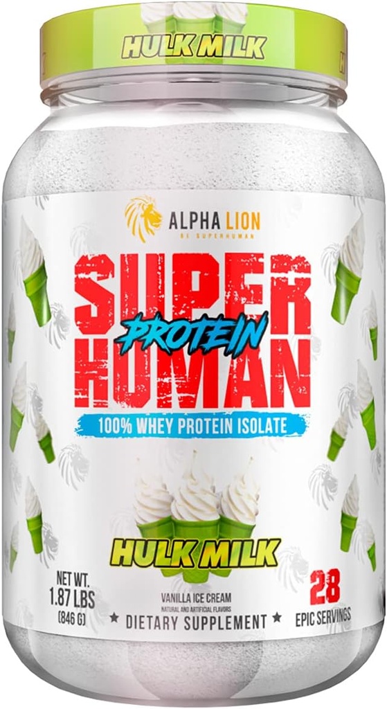 ALPHA LION Superhuman Whey Protein Powder, Great Tasting Pure Whey Protein Isolate, Low Carb, Low Sugar, No Bloat Post Workout, Muscle Recovery & Growth (28 Servis, Hulk Milk)