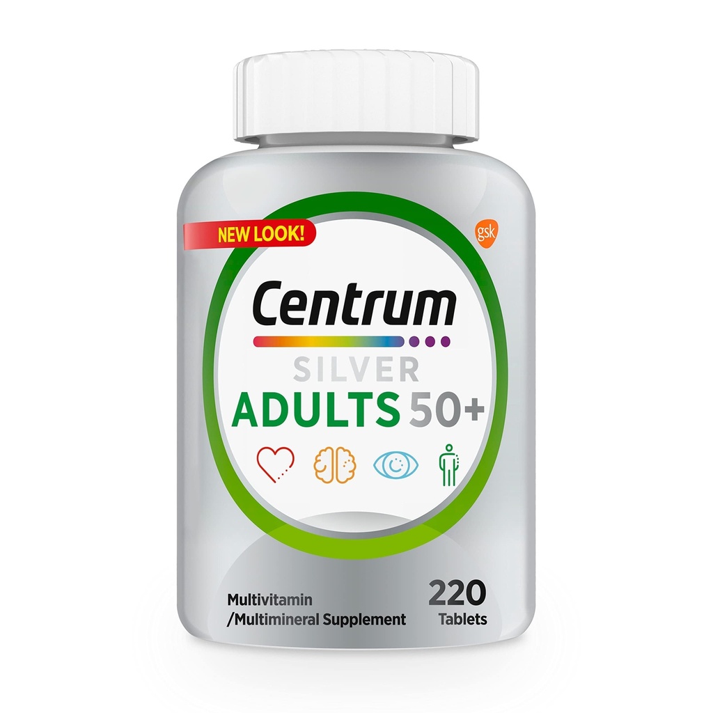 Centrum Silver Multivitamin für Erwachsene 50 Plus, Multivitamin/Multimineral Supplement, Vitamin D3, B Vitamine, Glutenfrei, Non-GMO Zutaten, unterstützt Gedächtnis und Kognition bei älteren Erwachsenen - 220 Ct