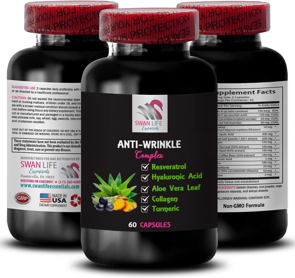 Haut Vitalität - Anti-Wrinkle-Komplex - Green Coffee Bean Vorteile, Hydration Boost, Antioxidant-Schutz, Silky Smooth, Turmeric Power, Glycine, Fresh Look, Resilience Support 1 Flasche 60 Kapseln