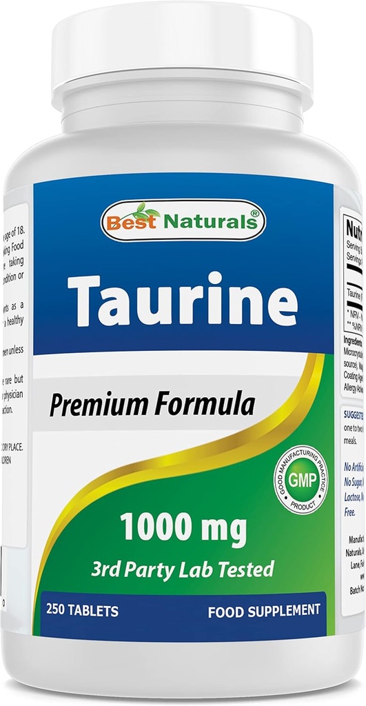 Best Naturals Taurine 1000 mg 250 Tablets - Supports Eye Health, Healthy Cellular Activity & Cardiovascular Health