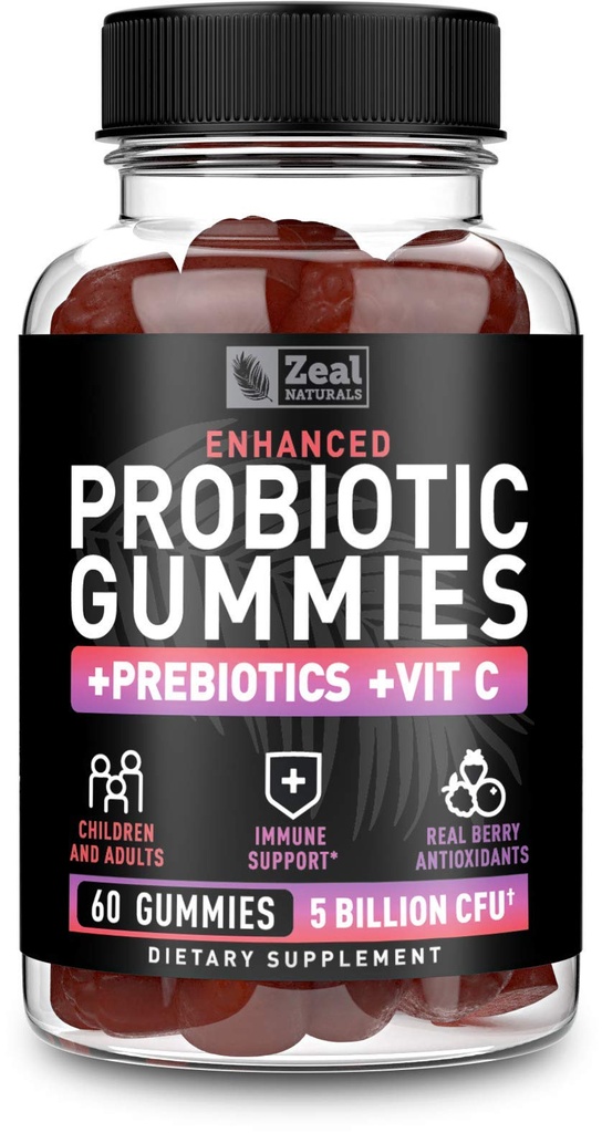 Probiotische Gummie für Erwachsene und Kinder (60 Count | 5 Billion CFU) w/Organic Berry Antioxidants & Vitamin C für Immununterstützung und Verdauungsgummi - Präbiotika und Probiotika für Frauen Gummie