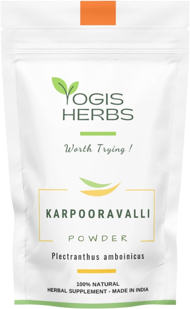 YOGIS HERBS Karpooravalli Kräuter-Pulver - 100% Natürliche Ergänzung für Atemunterstützung, Verdauungs-Wellness, & Ernährungs-Boost (3.5, Unzen)