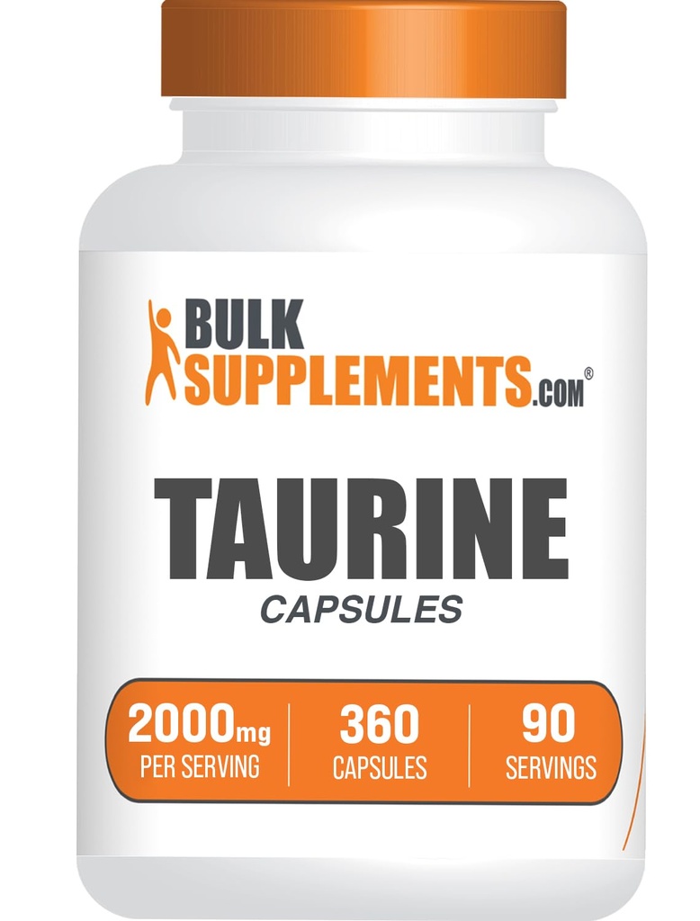BulkSupplements.com Taurine Capsules - Taurine Supplement, Taurine 2000mg, Aminosäuren für Herzgesundheit, Taurine Pillen - Glutenfrei, 4 Taurine 500mg Kapseln pro Portion (2000mg), 360 Kapseln