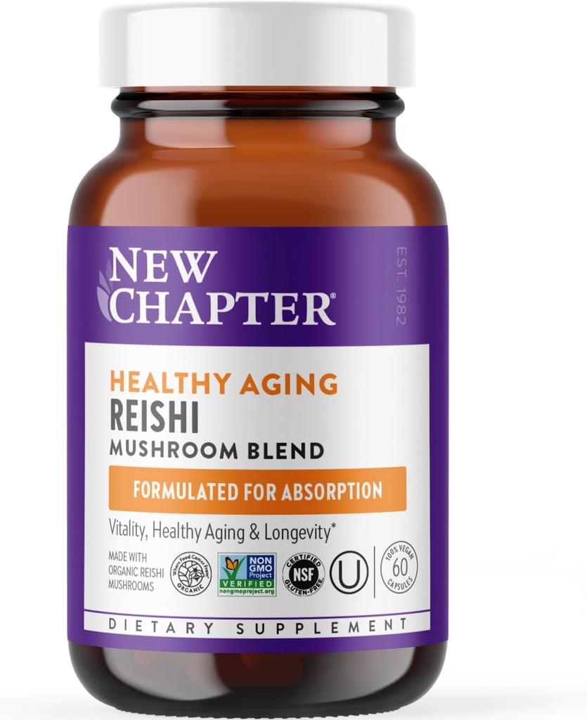 Neues Kapitel Reishi Pilz - LifeShield Reishi für gesundes Altern + Bio Reishi Pilz + Vegan + Non-GMO, Nootropic Zutaten - 60 ct
