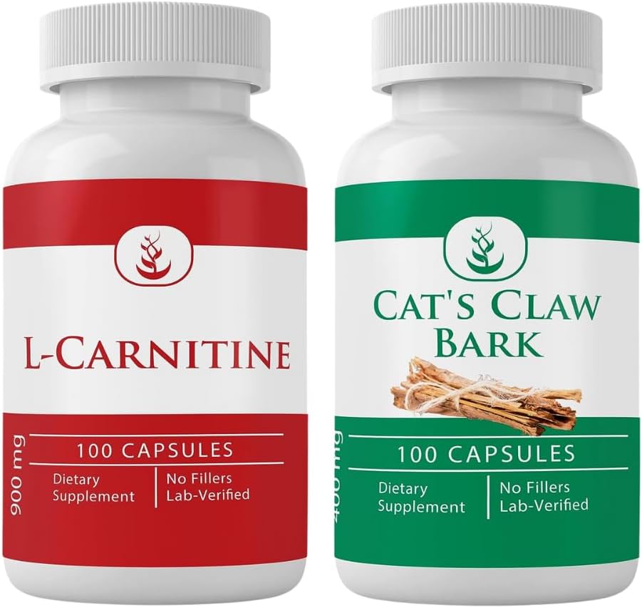 PURE ORIGINAL INGREDIENTS L-Carnitin und Cat's Claw Bark Bundle, 100 Kapseln Jeder, Immer rein, keine Zusatzstoffe oder Füllstoffe