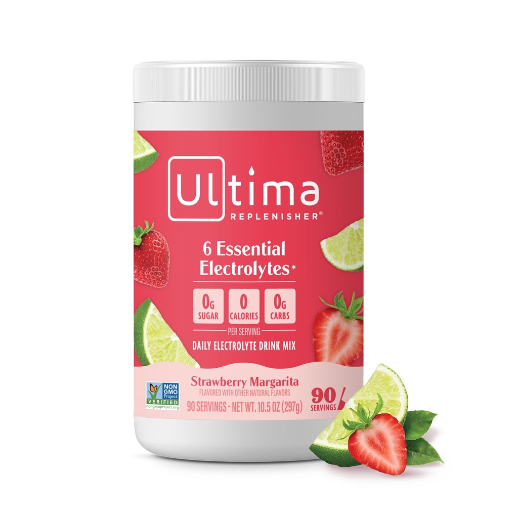 Ultima Replenisher Daily Electrolyte Powder Drink Mix – Sugar Free – Erdbeer Margarita, 90 Portionen – Hydration Powder mit 6 Key Electrolytes und Trace Minerals – Keto Friendly, Non-GMO