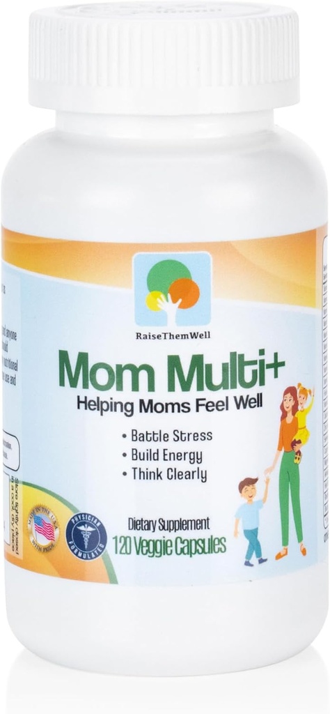 Raise Them Well Mom Multi+ Daily Multivitamin für Frauen mit aktivem Folat, Adaptogene & Bacopa, Energie, Stress & Kognitive Unterstützung, 120 Veggie Kapseln