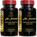 L-LYSINE 1000 mg freie Form Aminosäure essentiell - reine 1000mg Aminosäure-Ergänzung, Bindegewebe-Unterstützung, freie Form Aminosäuren, L Lysin-Komplex, Aminosäuren - 2 Flaschen 200 Zähler