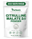Purisure L Citrulline Malat 2:1 Pulver, 1 kg, Ergänzung und Nitrat für Kraftleistung und Energie, Pre-Workout L Arginine L Citrulline Supplement Powder, 334 Servivings