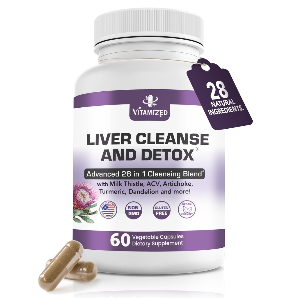 Leberreiniger Detox & Repair Fatty Liver Ergänzungen 28-in-1 Advanced Herbal Liver Health Supplement Formel - Milchdistel Silymarin, Artichoke Extract, Dandelion & Apple Cider Essig - 60 Pillen