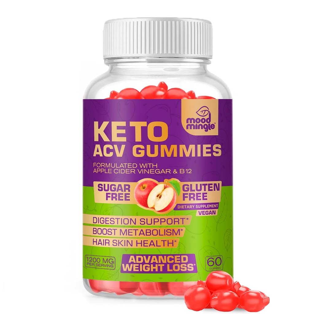 Keto ACV Gummis for Advanced Weight Loss - Gluten & Sugar-Free Apple Cider Essig Rapid Fat Burner Diät Supplement für Damen - 60 Gummies (1000MG)