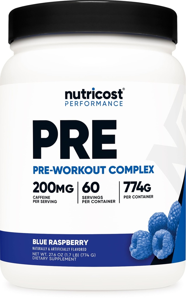 Nutricost Pre-Workout Complex Powder (60 Servierungen, Blue Raspberry) - Pre-Workout Supplement mit Beta-Alanin, Taurine & Aminosäuren