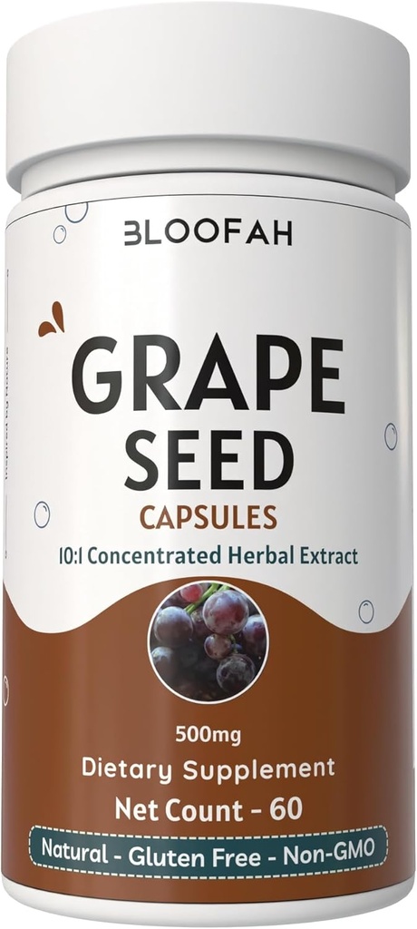 Grape Seed Capsules 500mg | 10:1 Konzentrierter Extrakt | Natürliche Kräuterergänzung | Non-GMO, Glutenfreies | Grape Seed Powder for Daily Wellness (60 Count (Pack of 1))