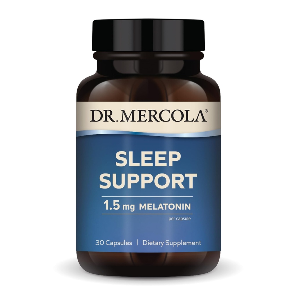 Dr. Mercola Sleep Support mit Melatonin, 1.5mg Melatonin pro Servierung, 30 Portionen (30 Kapseln), Nahrungsergänzung, Unterstützt gesunden Schlaf und psychischen Fokus, Non-GMO