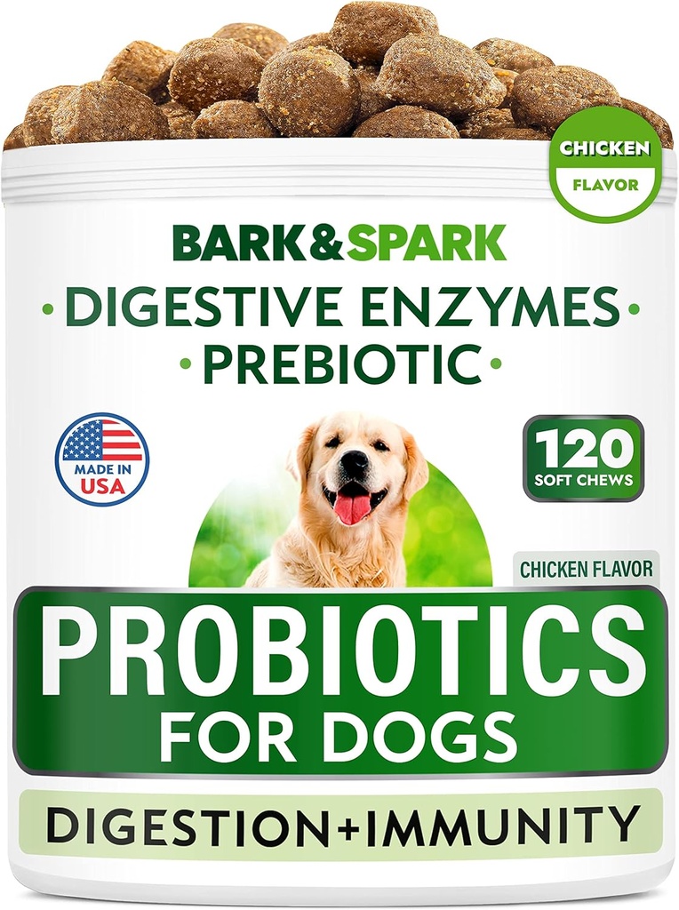 Dog Probiotic Chews - Gas, Durchfall, Allergien - Enzyme + Präbiotika - Kaufaser - Verdauung, Immunität - USA Made