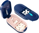 LEAFTOL Pille Cutter, Tragbare Pille Splitter 2-in-1 Pille Case mit Edelstahl Klinge, für kleine oder große Vitamine Tabletten, Schneiden Pillen mit Mini Pille Organizer Compartment – Blau