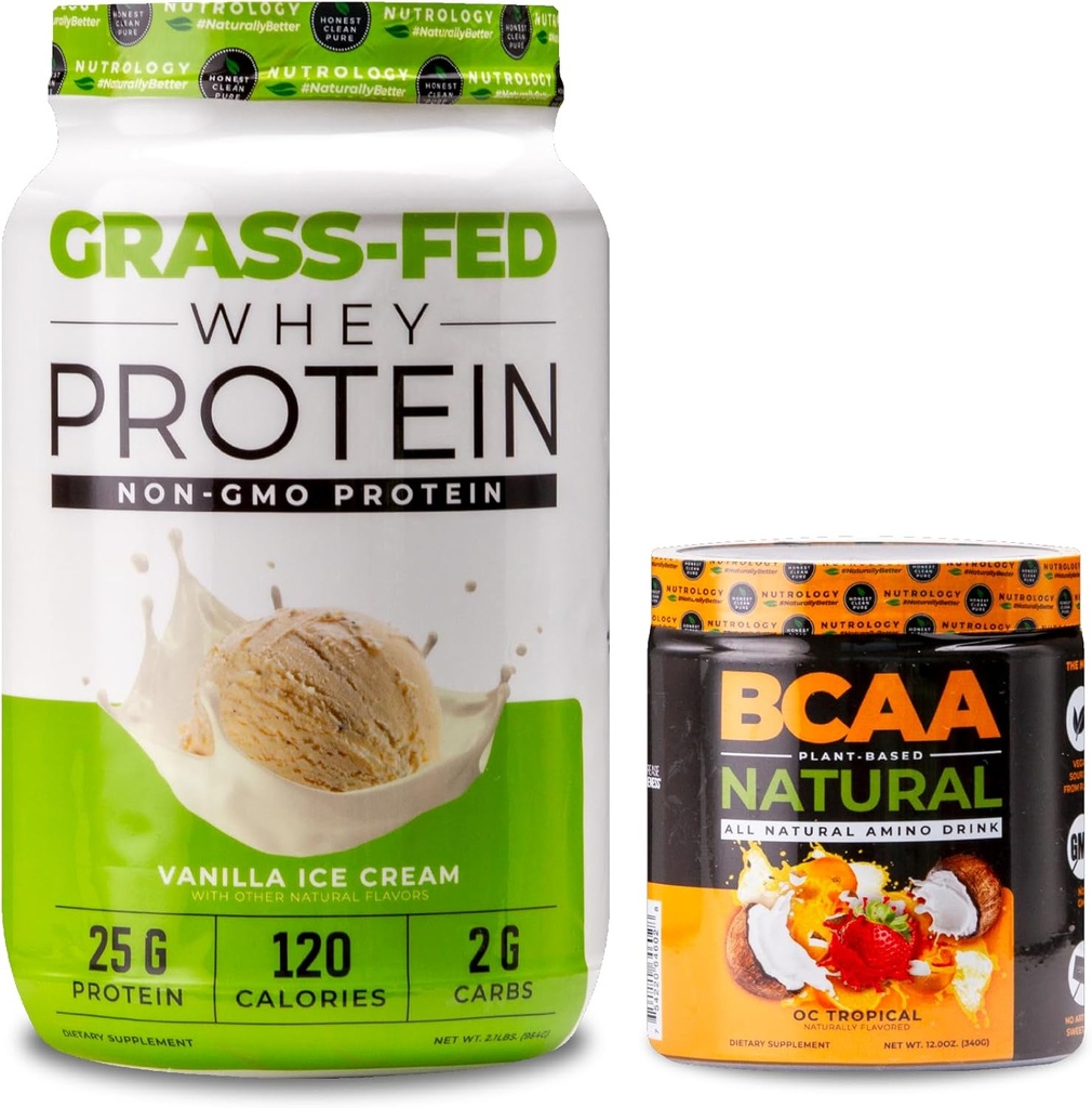 Nutrology Grass Fed Whey Protein Powder, unterstützt Lean Muscle Recovery & Performance, Vanilla Ice Cream Flavor (28 Servierungen) BCAA Natürliche, Orange Kokosnuss Flavor (30 Servierungen)