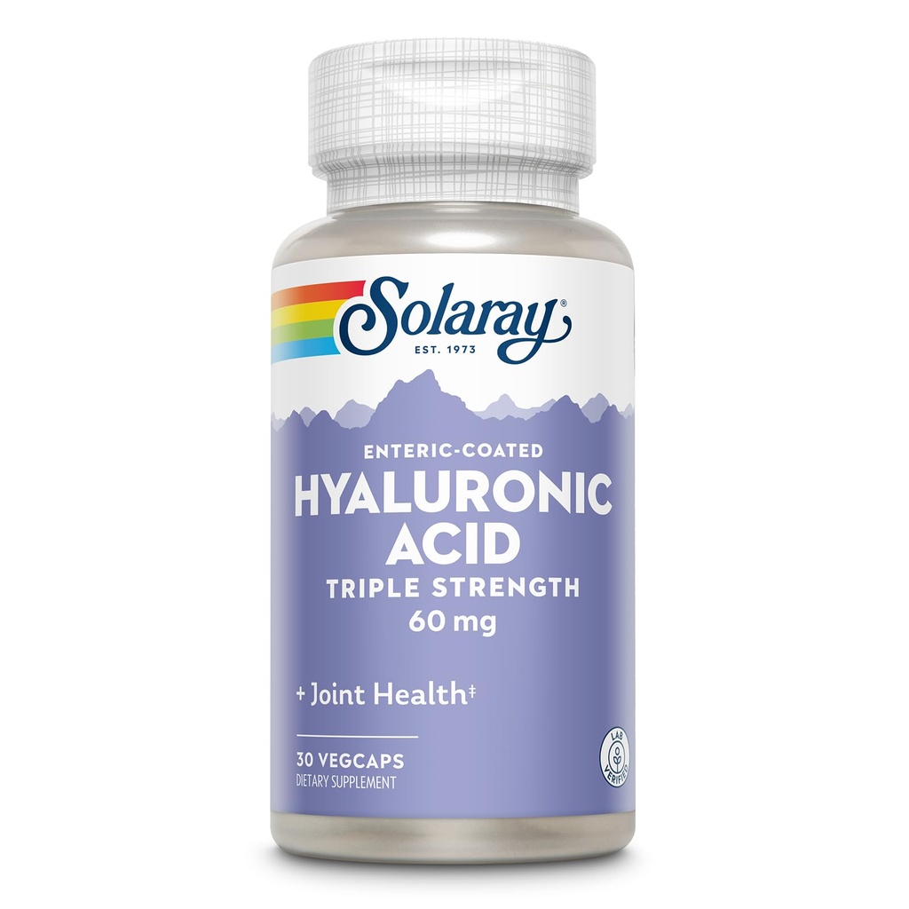 SOLARAY Hyaluronsäure Triple Strength - Hautelastizität und Firmness-Unterstützung - Plus Vitamin C - Lab Verified, 60 Tage Geld-Back-Garantie, 30 Servietten, 30 VegCaps
