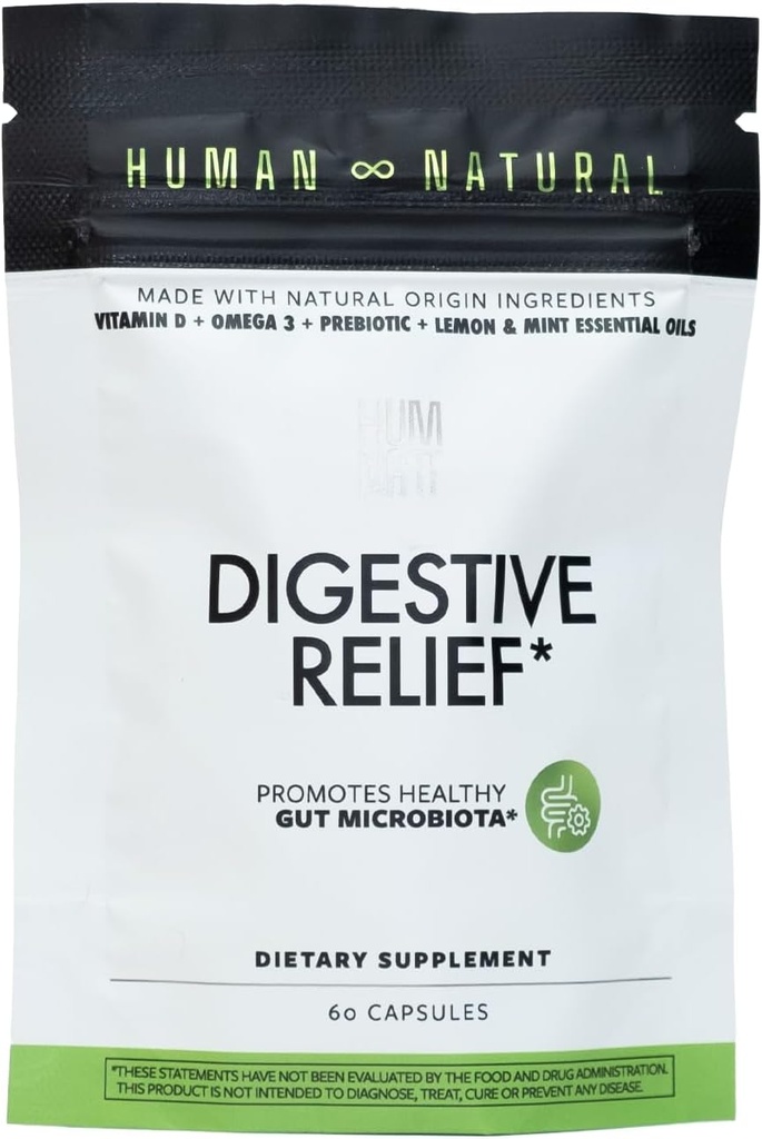 Verdauungshilfe | Vegan Formel mit Vitamin D, Omega-3, HMO, Chia Öl, Zitronen- und Pfefferminzöle | Relief für Bloating & Gut Gesundheit | 60 Kapseln