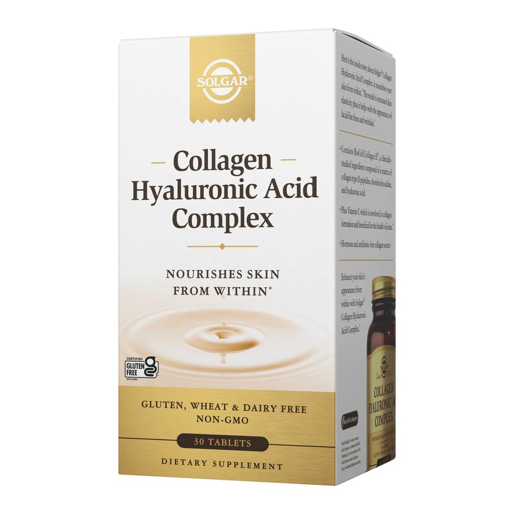 Solgar Collagen Hyaluronsäure Complex, 30 Tabletten - hydrolysierte Collagen Typ 2 - Hilft mit feinen Linien & Falten - Boosts Skin Collagen & Elastizität - Non-GMO, Gluten & Dairy Free - 30 Portionen