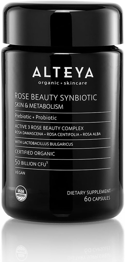 Alteya Organics Beauty Prebiotics + Probiotika und Rosenextrakte, Haut Schönheit von innerhalb Supplement, 50 Billion CFU & Lactobacillus Bulgaricus für Gesicht und Stoffwechsel - 60 Kapseln