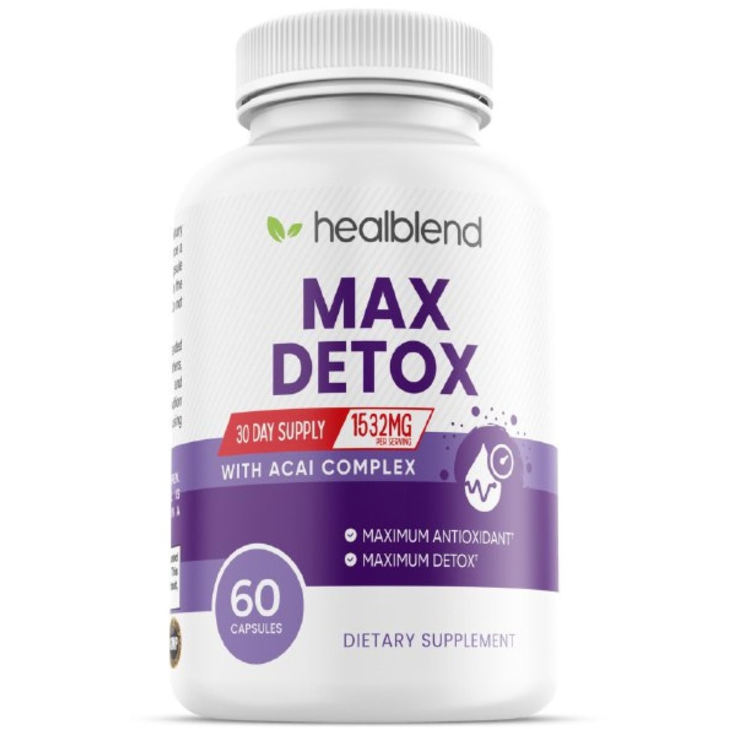 Max Detox Supplement, Advanced Gut Cleanse Detox für Damen und Herren mit Psyllium, Chlorella, Hyssop Herb & Papaya, mit Acai Complex - Colon Cleanse - 60 Kapseln (1)