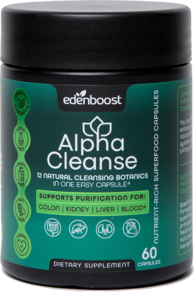 EdenBoost AlphaCleanse | Advanced 12-in-1 Liver Health & Detox Support | Organic Superfoods Blend mit Milchdistel, Spirulina, Ginger & Turmeric für Leberschutz & Verdauungsgesundheit