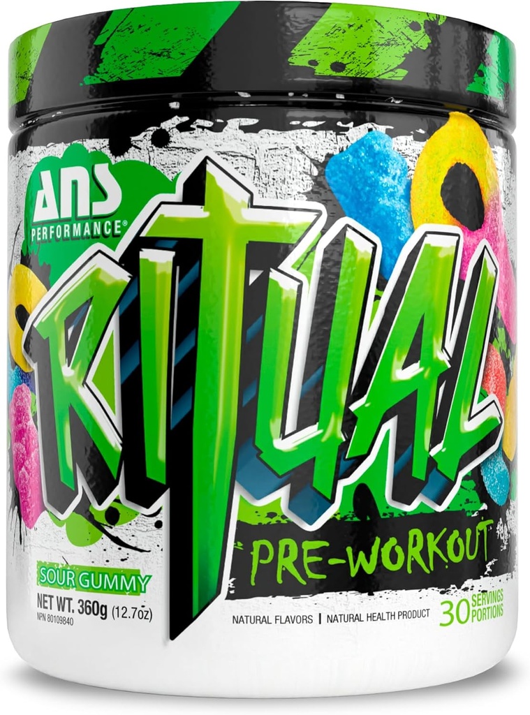 ANS Performance Ritual Pre Workout (30 Servings, 12.7 oz) - Komplette Preworkout-Formel - Energie, Fokus, & Stärke - Steigerung der Leistung & Workout Volumen - Endurance & Stamina (Sour Gummy)