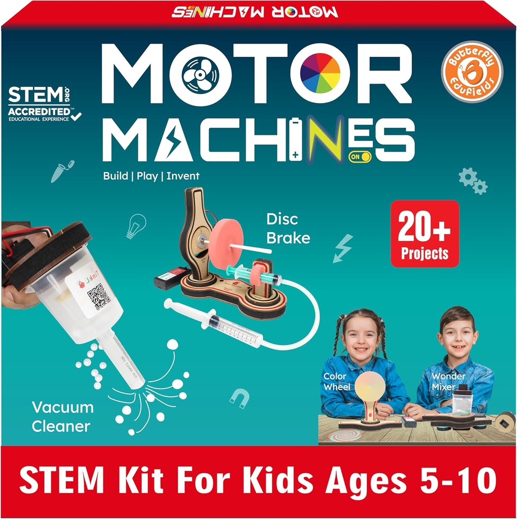 Butterfly EduFields 20in1 STEM Projects Kit für Kinder Alter 5-7 6-8 8-10 | STEM Spielzeug für Kinder 5 6 7 8 9 10 Jahre alt | Motormaschinen - Robotik & Engineering Spielzeug | Geschenk für 6 7 8 9 10 Jahre alt