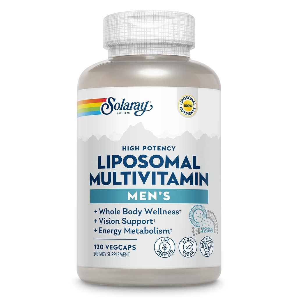 SOLARAY Liposomal Multivitamin für Männer, Enhanced Absorption Immune, Energy & Bone Support Supplement, Mens Daily Multi Vitamin, BCAAs, Vitamin D3, C, B12, Zink, Vegan, Soy Free, 60 Serv, 120 VegCaps