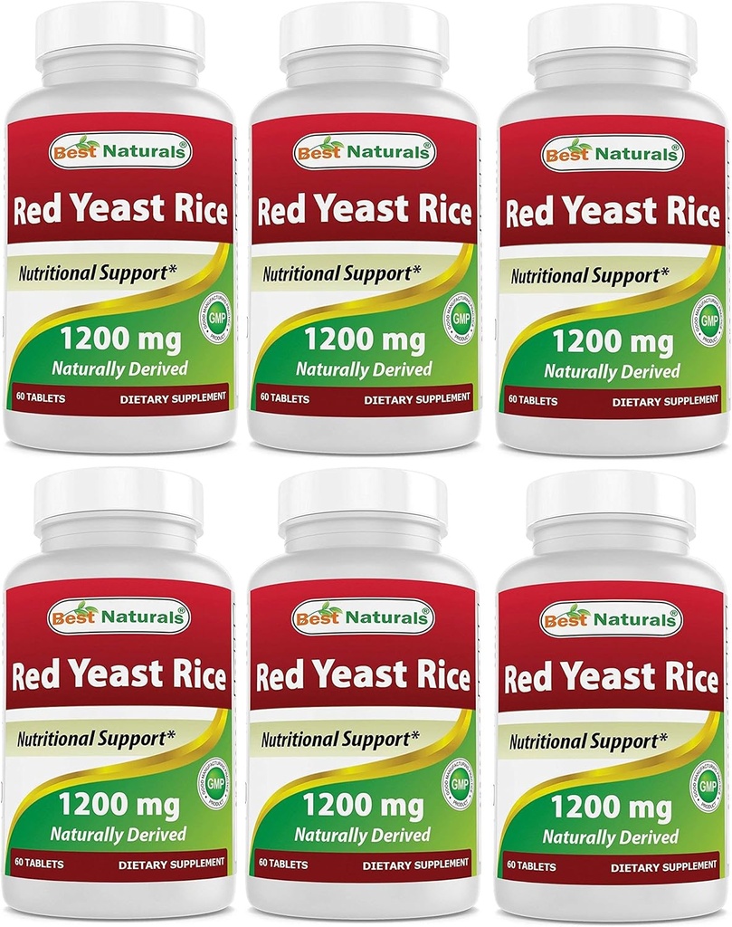 Best Naturals Red Yeast Rice 1200 Mg Tablet for Healthy Cholesterol Level, 60 Count (Pack of 6)