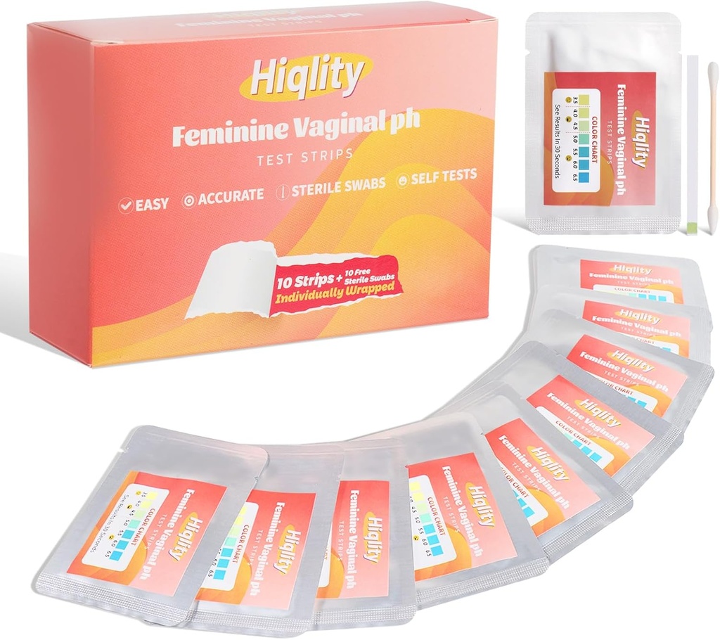 Vaginal pH-Teststreifen mit sterilen Swabs, Feminine Health Vaginal pH-Teststreifen Kits, Vaginal PH Balance und Hefe Infektion Test, Individuell verpackt BV Teststreifen für Frauen, 10 Taschen