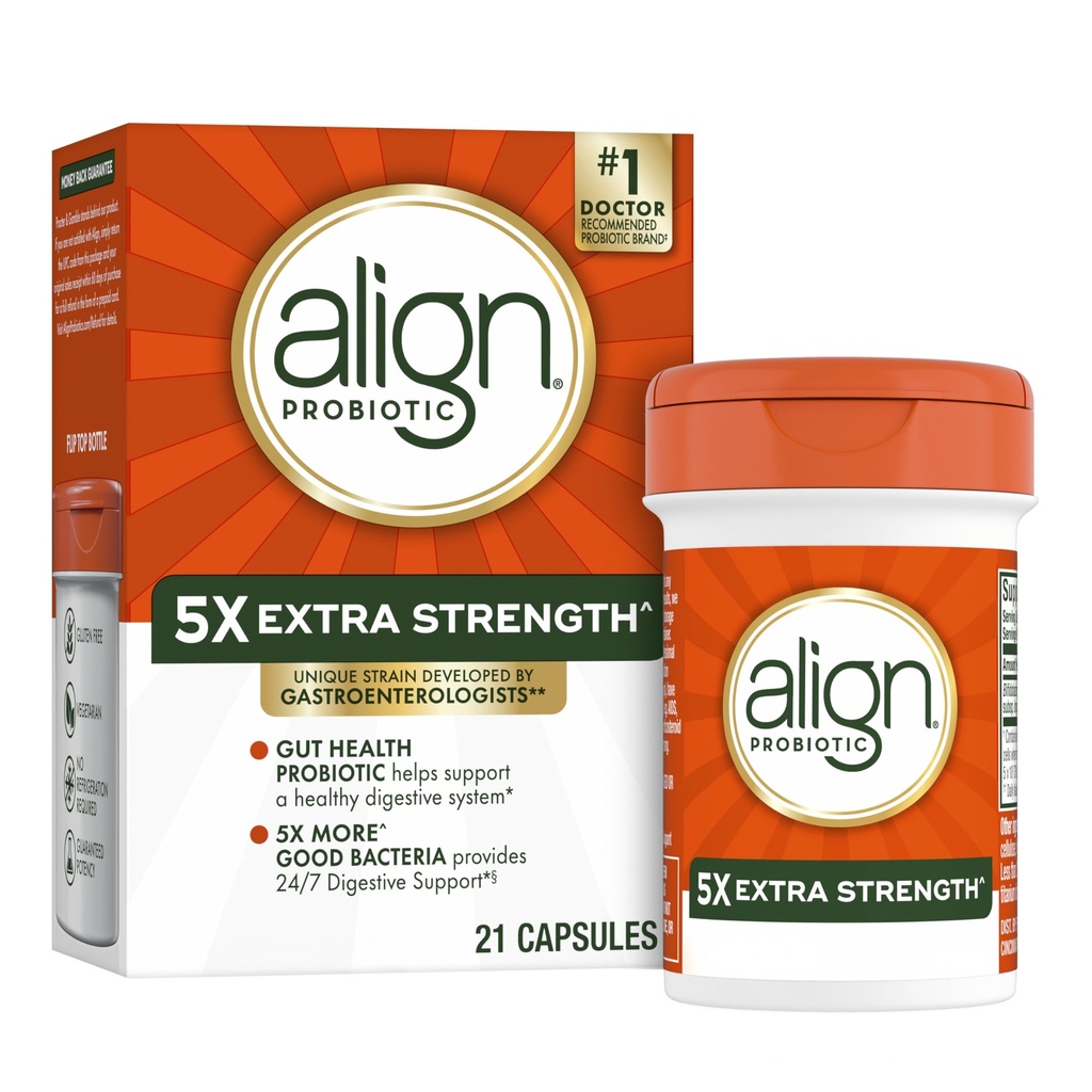 Align Probiotic Extra Strength, Probiotics for Women and Men, #1 Doctor Empfohlen Brand‡, 5X Mehr gute Bakterien helfen, ein gesundes Verdauungssystem zu unterstützen*, 21 Kapseln (Packaging May Vary)