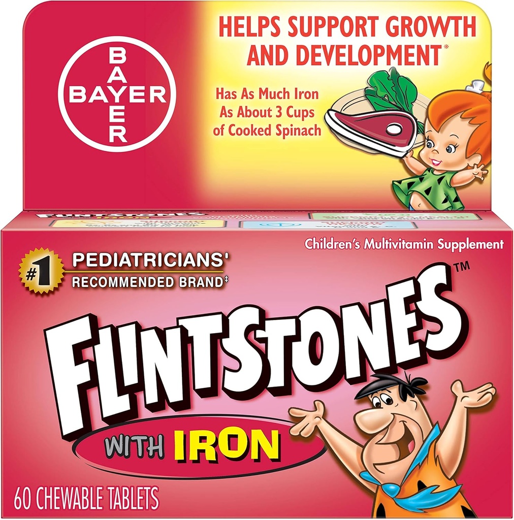Flintstones Kinder Multivitamin Plus Eisen Kautabletten, 60-Count (Pack mit 3)