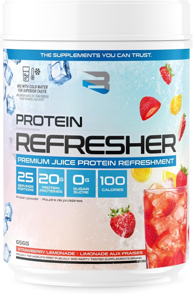 Believe Supplements Protein Refresher (25 Servierungen) - Revolutionäre Juice-Type Whey Protein Pulver für Fitness, Bodybuilding, Gym oder für Bigger Protein Intake (25 Scoops, Erdbeer-Lemonade)