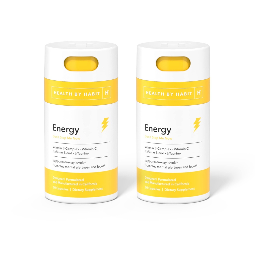 Gesundheit durch Habit Energy Supplement 2 Pack (120 Kapseln) - Natual Caffeine Blend, Vitamine B & C, unterstützt Energie Levels, fördert Psychische Alertness und Fokus, Vegan, Non-GMO, Sugar Free (2 Pack)
