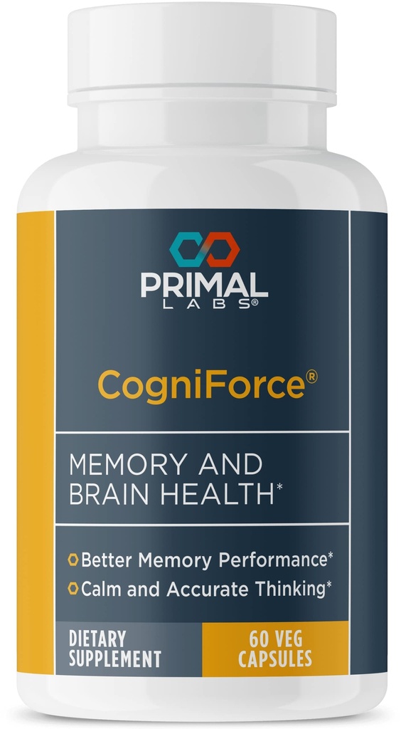 Primal Health CogniForce - Memory & Brain Health - Acetyl L-Carnitin Formel - Bessere kognitive Leistung - Klarheit + Fokus + Besseres Recall + ruhiges Denken - Nahrungsergänzung - 60 Kapseln