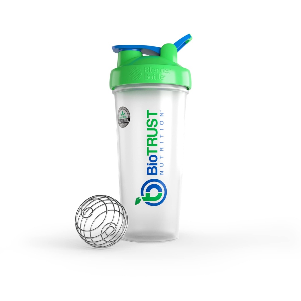 BioTRUST BlenderBottle Classic Shaker Bottle, 28-Ounce mit Schleife, Klar/Grün