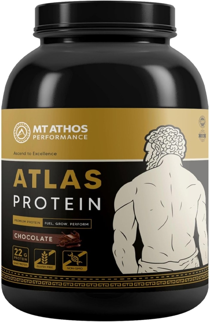 Atlas Schokoladenprotein Pulver | Ziegenmilch Hey mit Casein Protein | 22 g Protein pro Servieren | Schokolade | 28 Servieren