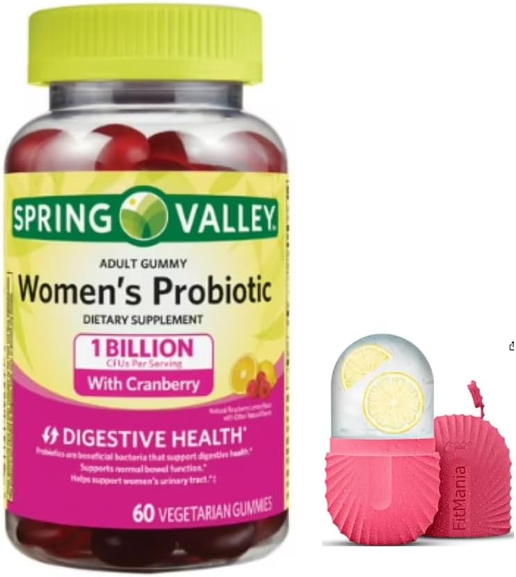 FitMania Spring Valley Women's Cranberry Probiotic Supplement Spring Valley Vegetarische Gummi, Himbeere Zitronen, 60 Graf und ein Geschenk Ice Roller für Gesicht