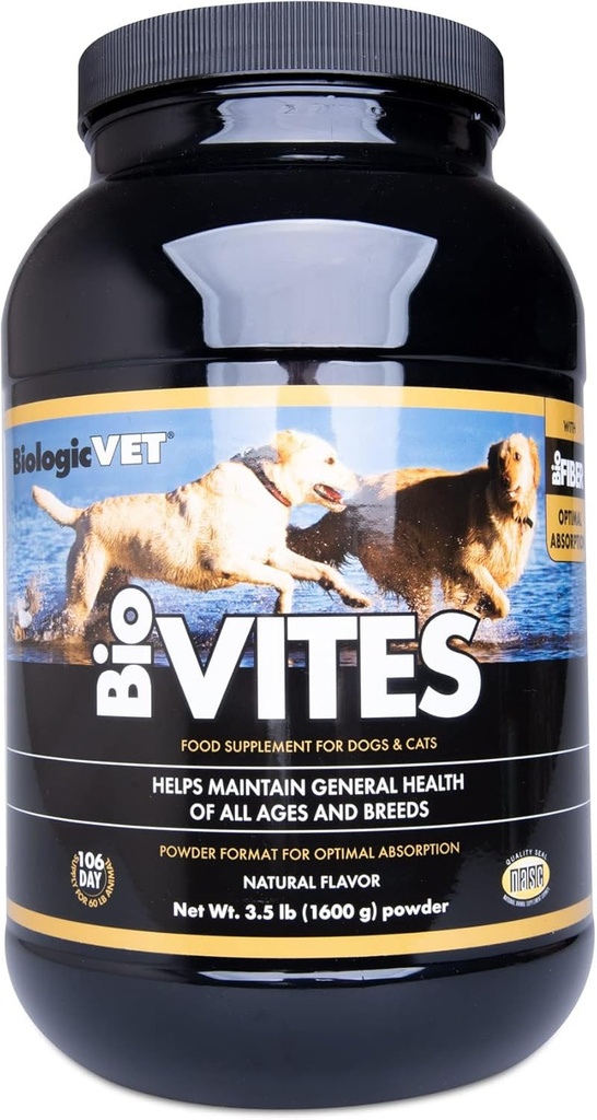 BiologicVET BioVITES Multi-Nutrient-Versorgung - Premium Cat & Dog Vitamins - Unterstützt Immun, Stoffwechsel, Haut & Verdauungs-Gesundheit - Enthält Aminosäuren, Präbiotika, Enzyme & More - 3,5 lb. Pulver