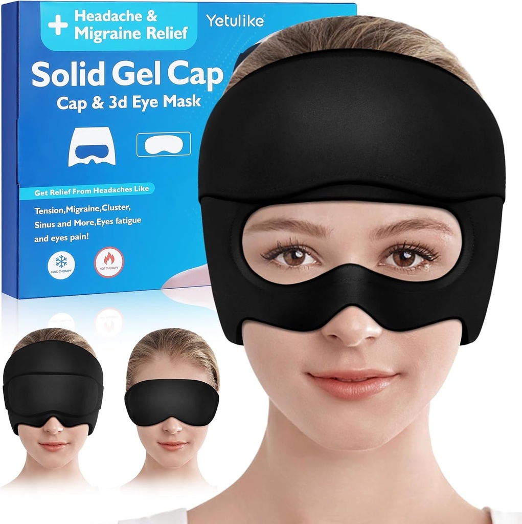 Kopfschmerzen Relief Hut, beruhigende Migräne Relief Cap Gel Ice Head Wrap Kopfschmerzen Augenmaske für Sinus, Puffy Eyes, Spannung und Stress Relief - Heiße und kalte Therapie